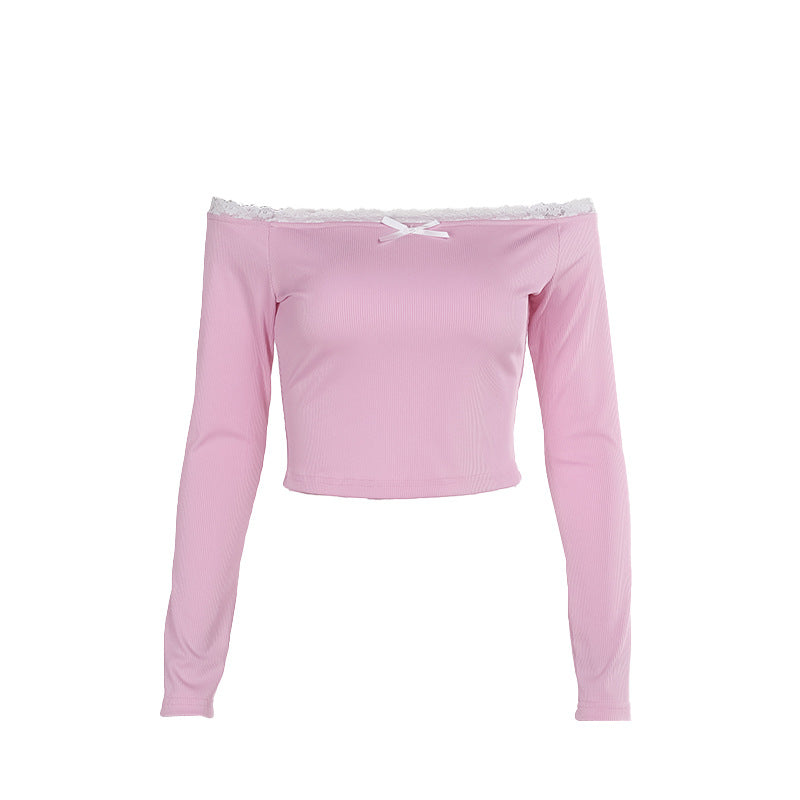 Damen Off-Shoulder Shirt mit Spitzendetails und enganliegendem Schnitt Drune