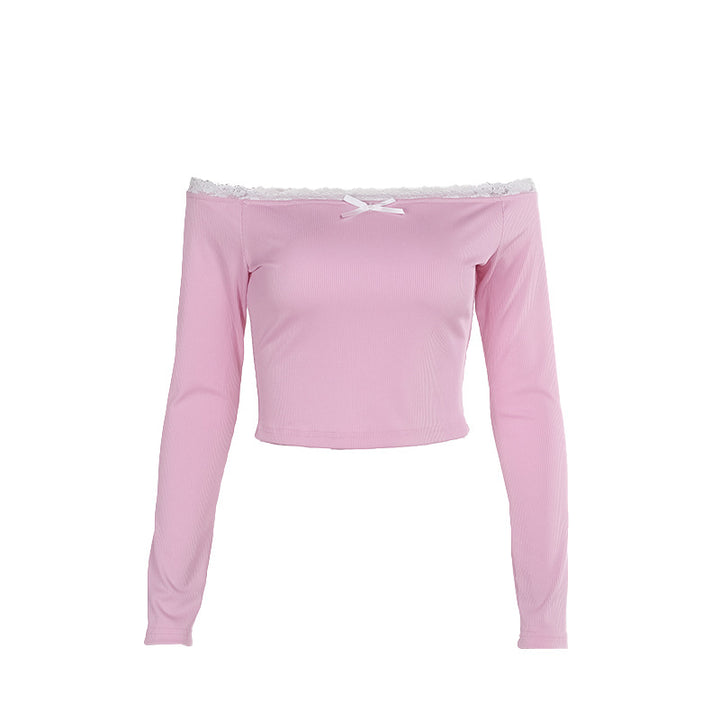 Damen Off-Shoulder Shirt mit Spitzendetails und enganliegendem Schnitt Drune