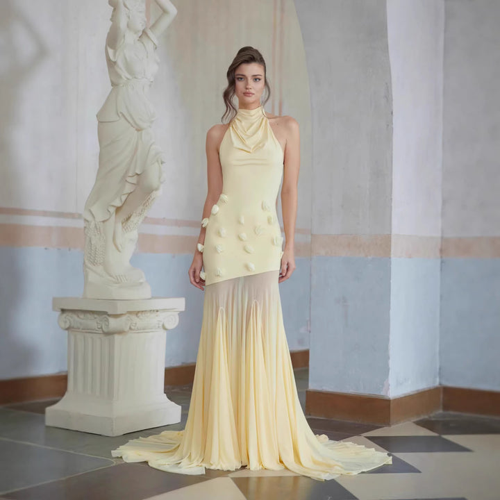 Damen Elegantes Maxikleid mit fließender Drapierung Drune