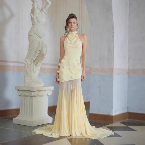 Damen Elegantes Maxikleid mit fließender Drapierung Drune
