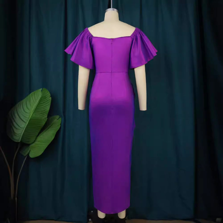 Damen Elegantes Maxikleid mit voluminösen Ärmeln und asymmetrischem Rüschen-Design Drune