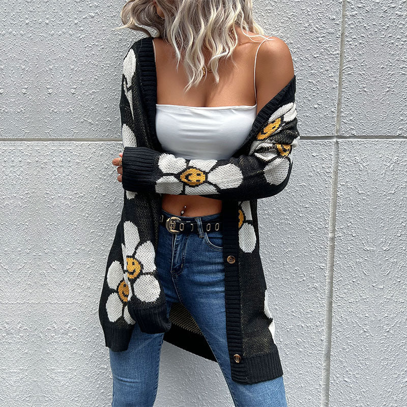 Damen Strickjacke mit floralem Design und lässiger Passform Drune