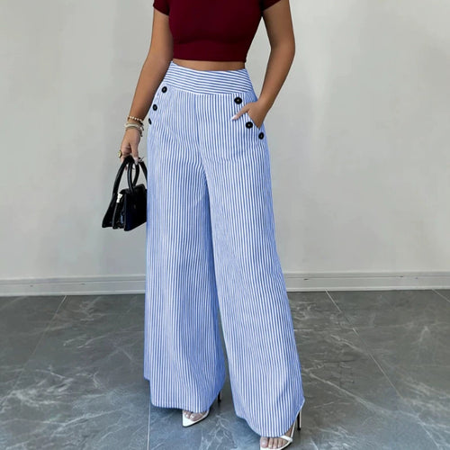 Damen nan hochgeschnittene Palazzo-Hose mit maritimen Knopfdetails und weitem Bein Drune
