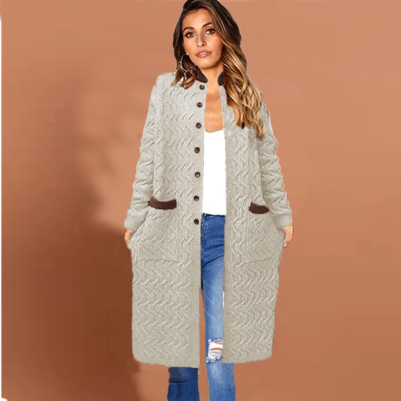 Damen Strickmantel mit tiefen Taschen und Knopfdetails Drune