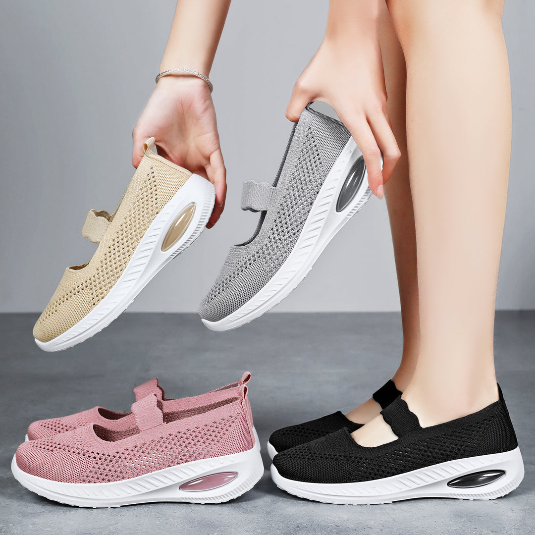 Damen nan atmungsaktiver Strick-Mary-Jane-Sneaker mit elastischem Riemen und sichtbarem Luftkissen-Plateau Drune