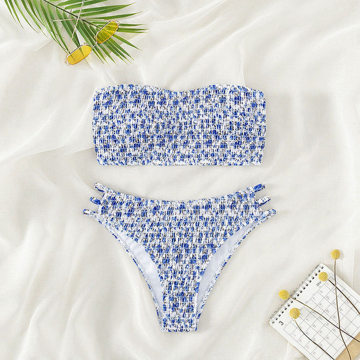 Damen Bandeau-Bikini-Set mit elastischem Rüschendesign und verstellbaren Trägern Drune