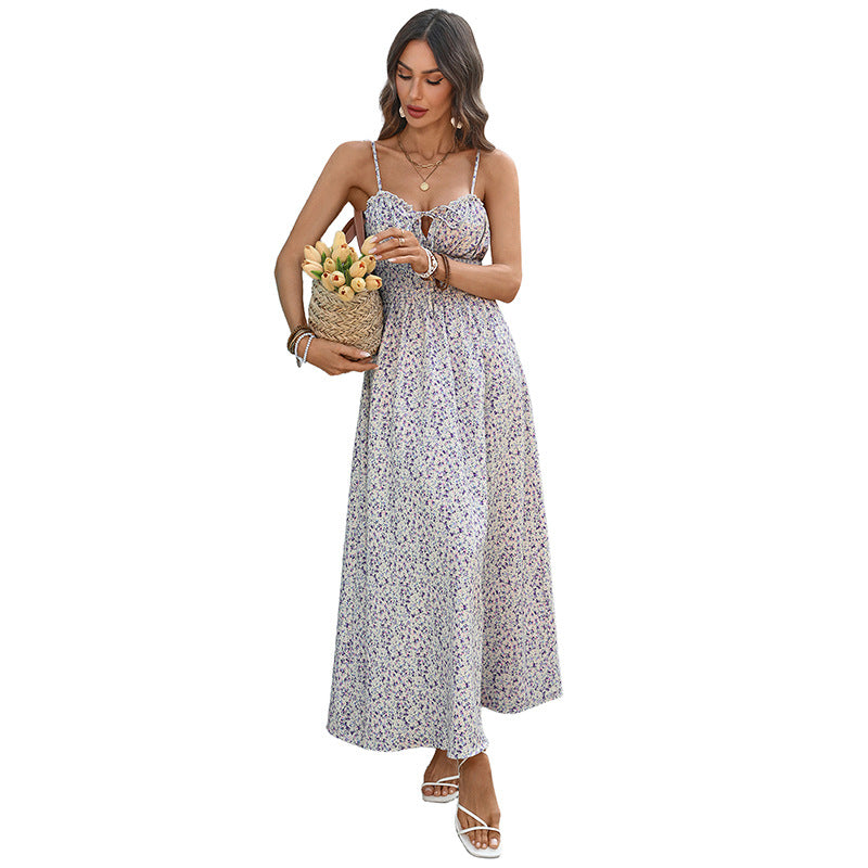 Damen Maxikleid mit floralem Design und verstellbaren Spaghettiträgern Drune