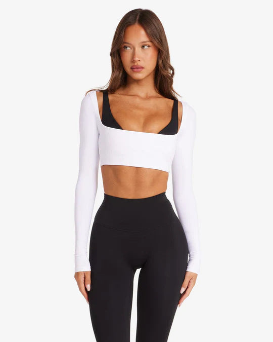 Damen Sportliches Langarm Crop-Top Drune