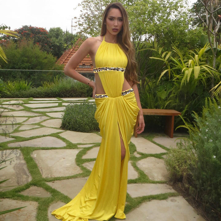 Damen Elegantes Abendkleid mit raffinierten Drapierungen und Spitzenakzenten Drune