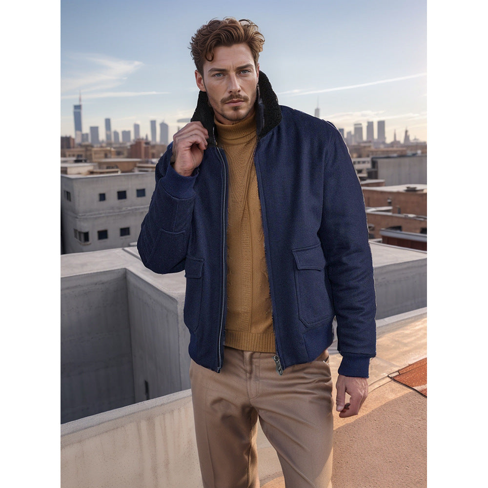 Herren Bomberjacke mit Fleece-Kragen und praktischen Taschen Drune