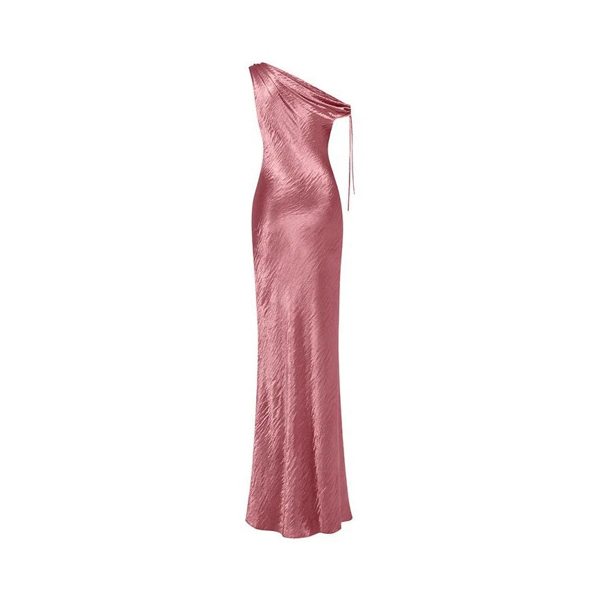 Damen elegantes langes asymmetrisches Kleid mit raffiniertem Rüschendetail Drune