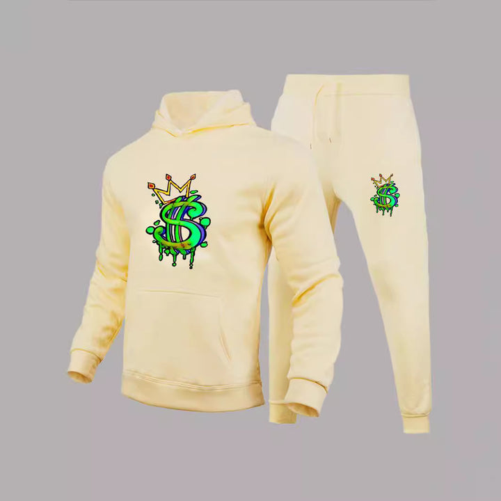 Herren Kapuzenpullover und Jogginghose Set mit kreativem Dollarzeichen-Motiv Drune
