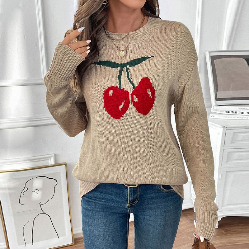 Damen Strickpullover mit fruchtigem Design und lässigem Schnitt Drune