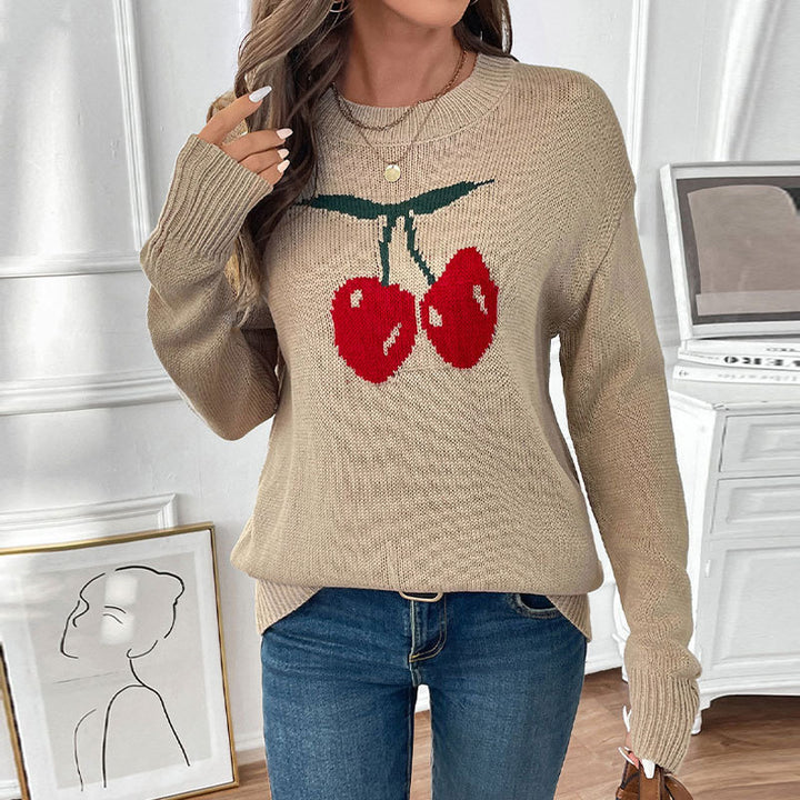 Damen Strickpullover mit fruchtigem Design und lässigem Schnitt Drune