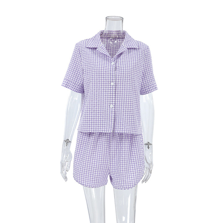Damen Pyjama-Set mit kariertem Design und kurzen Ärmeln Drune