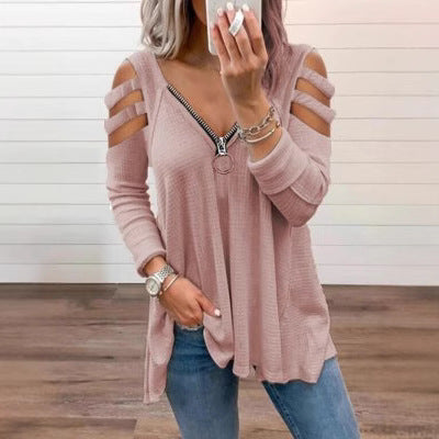 Damen Strickpullover mit modischen Cut-Out-Ärmeln Drune