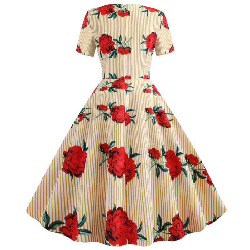 Damen Swingkleid mit floralem Druck und elegantem V-Ausschnitt Drune