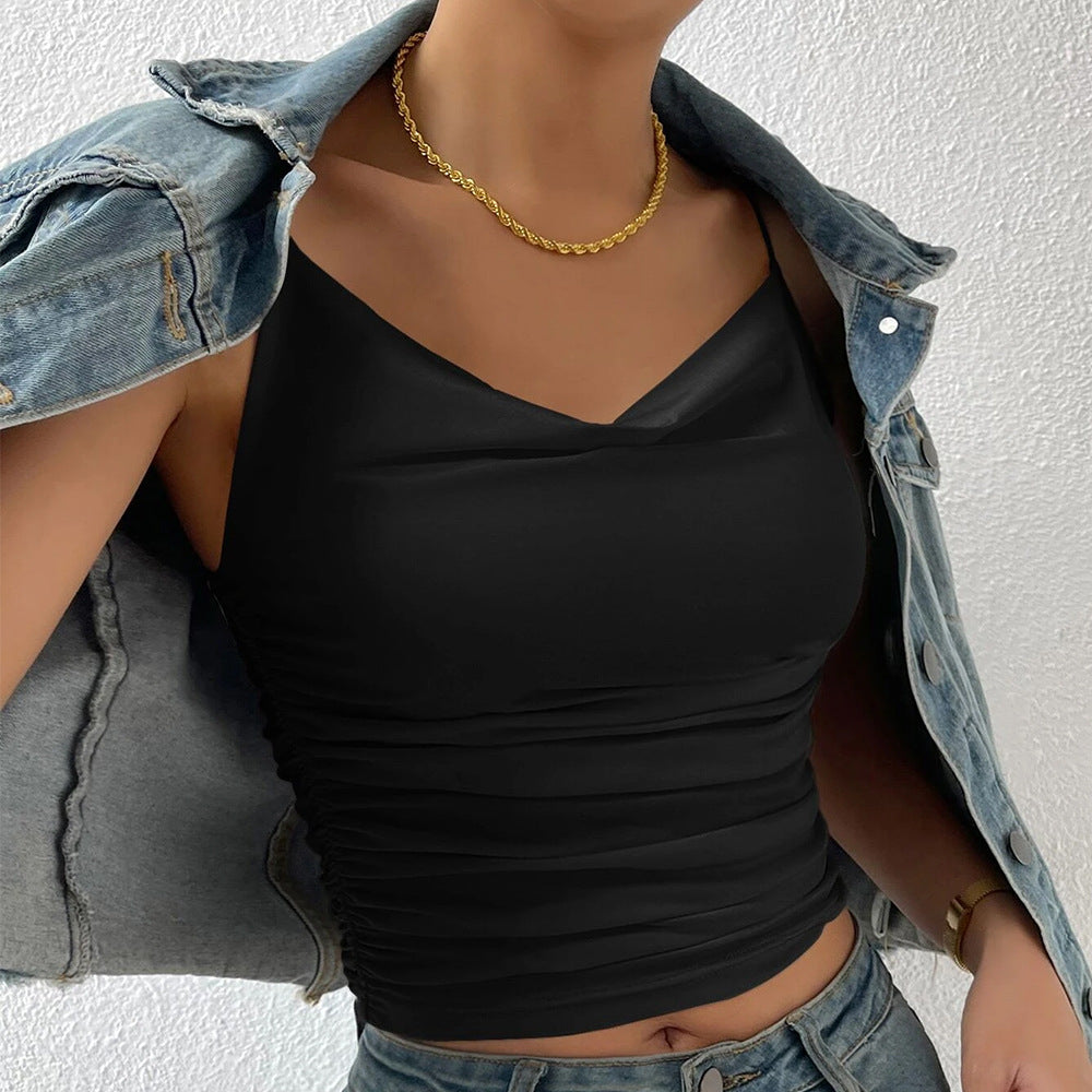Damen figurbetontes Top mit V-Ausschnitt und Raffung Drune