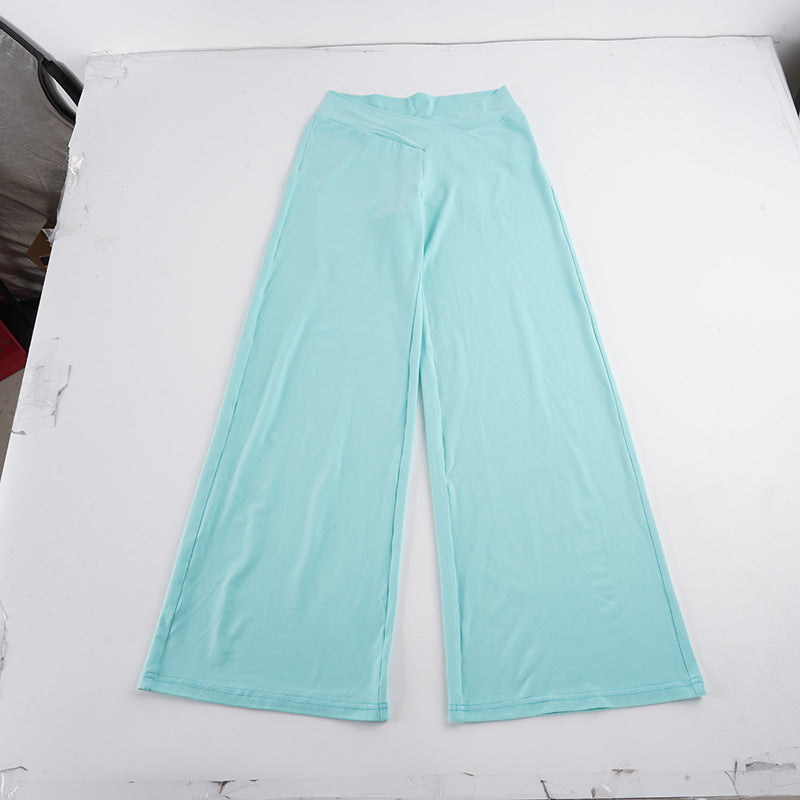 Damen nan weite Palazzo-Hose mit V-förmiger Bundnaht und elastischem Stretch-Jersey Drune