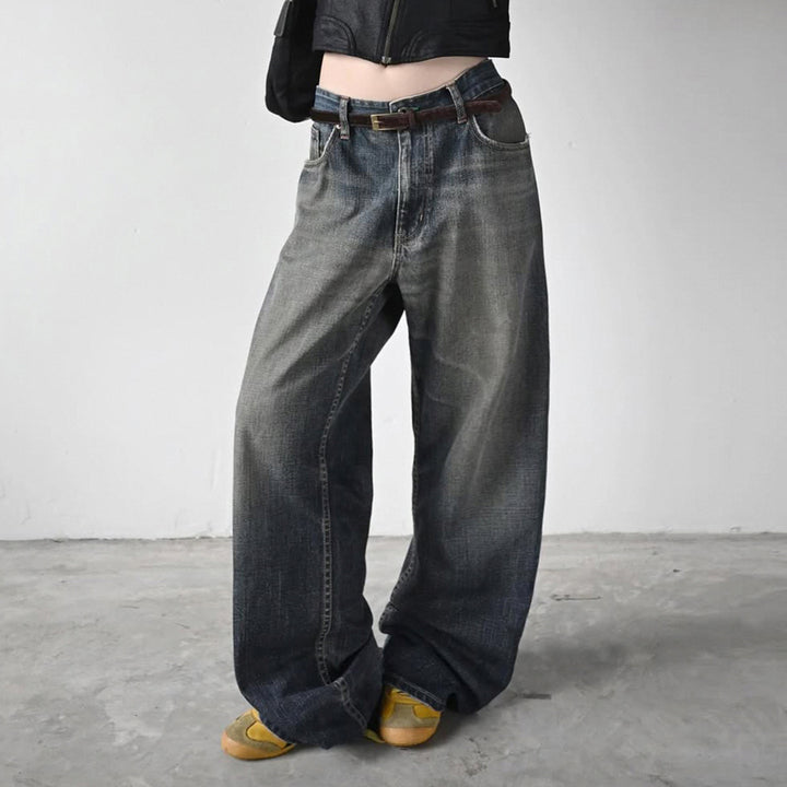 Damenweite Denim-Jeans im lässigen Chino-Stil mit hohem Bund Drune