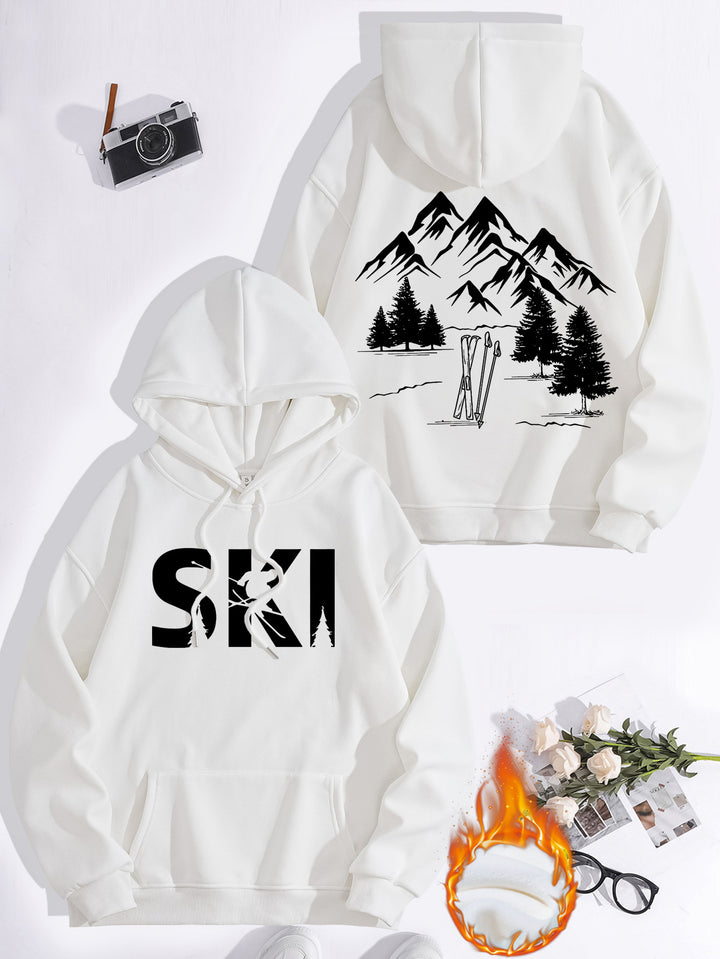 Damen Kapuzenpullover mit kunstvollem Ski-Design und gemütlicher Passform Drune