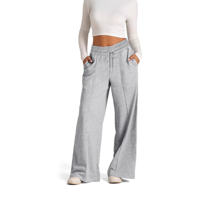 Damen nan weite High‑Waist Palazzo-Loungehose mit elastischem Komfortbund und Kordelzug Drune