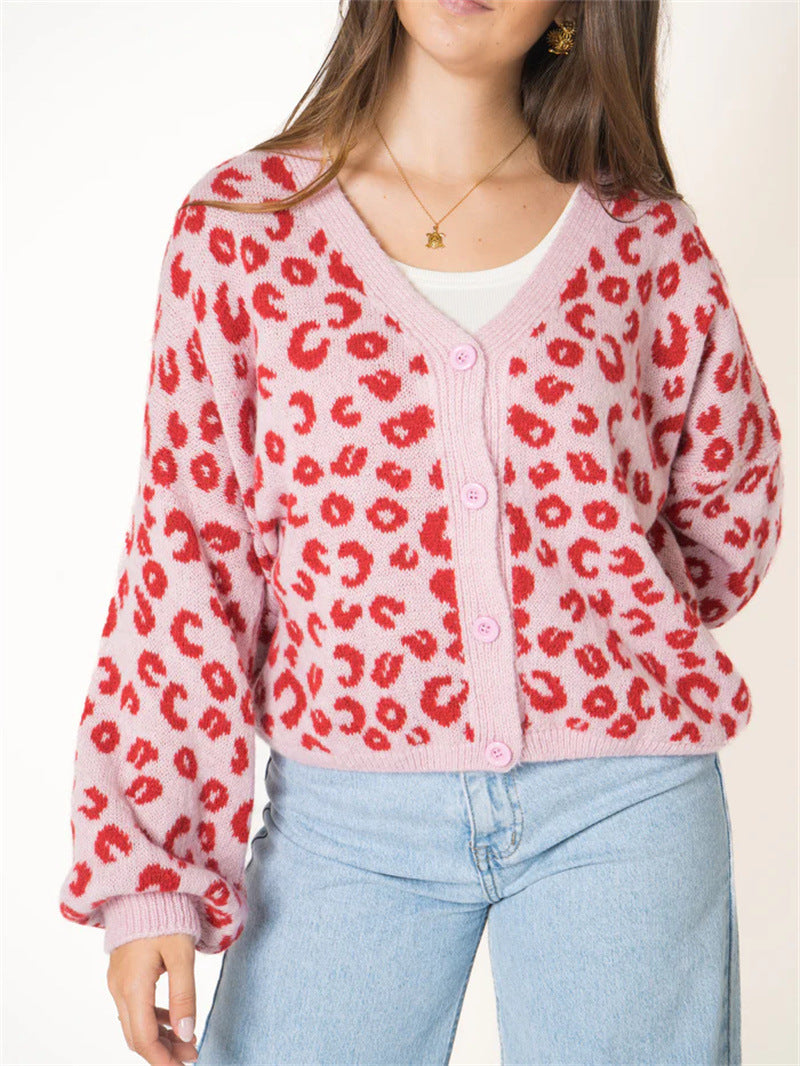 Damen lässiger Strickcardigan mit elegantem Leopardenmuster Drune