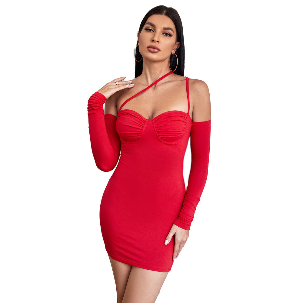 Damen Minikleid mit schulterfreien langen Ärmeln und raffiniertem Zip-Detail Drune