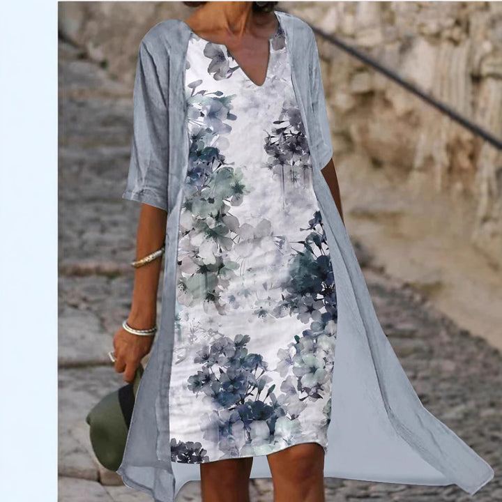 Damen Freizeitkleid mit floralem Muster und V-Ausschnitt Drune