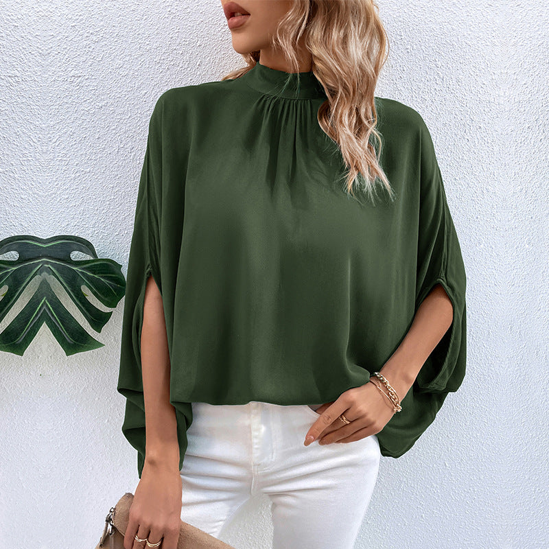 Damen Bluse mit Stehkragen und seitlichen Schlitzen Drune