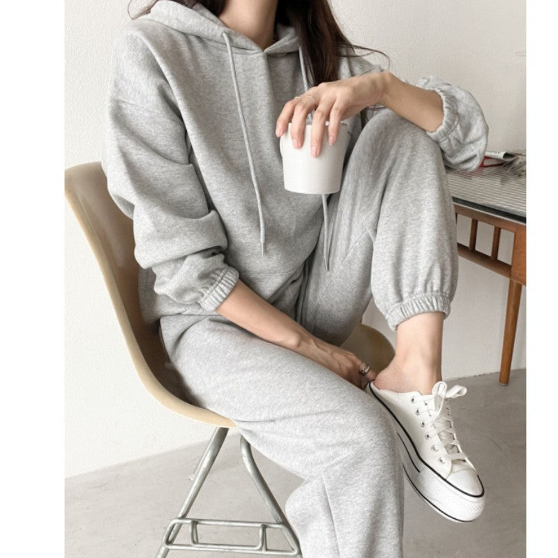 Damen lässiges Hoodie- und Jogginghose-Set aus weichem Baumwollmix mit praktischem Kängurutasche Drune