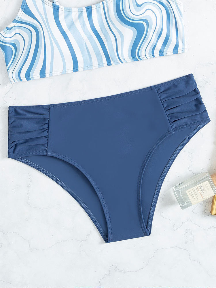 Damen Badeanzug-Set mit stilvollem gestreiften Oberteil und hoch tailliertem Slip Drune