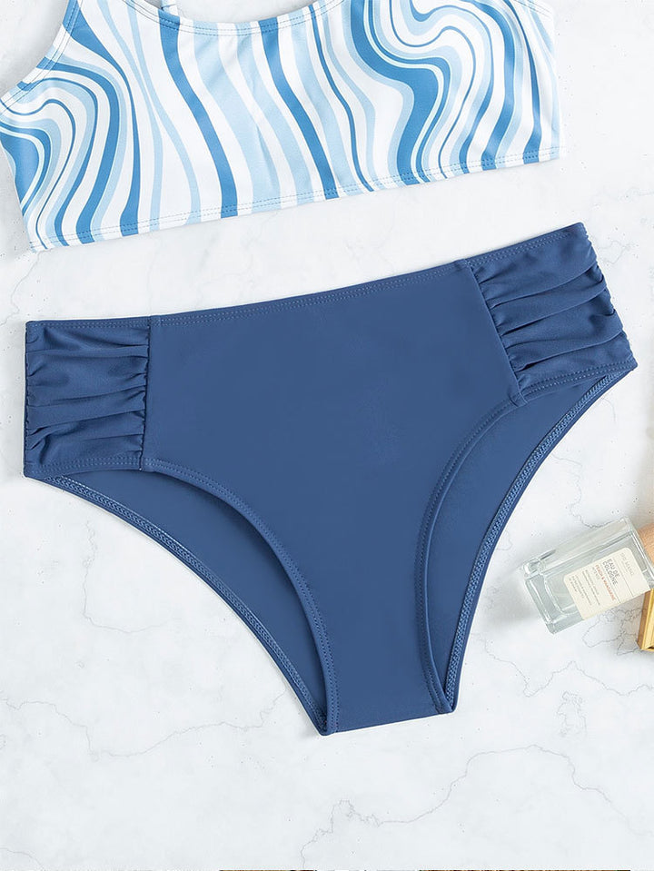 Damen Badeanzug-Set mit stilvollem gestreiften Oberteil und hoch tailliertem Slip Drune