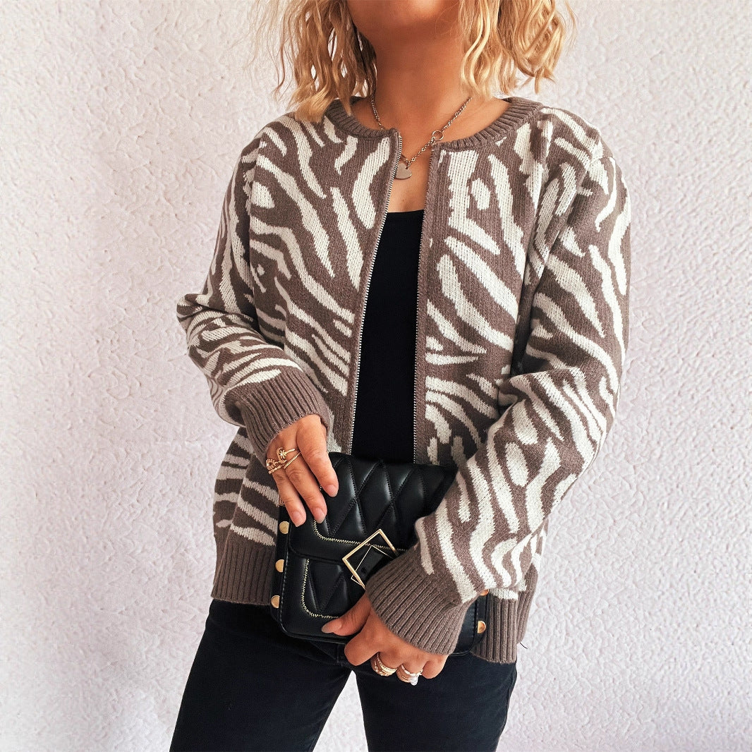 Damen modischer Cardigan mit auffälligem Tierdruck Drune