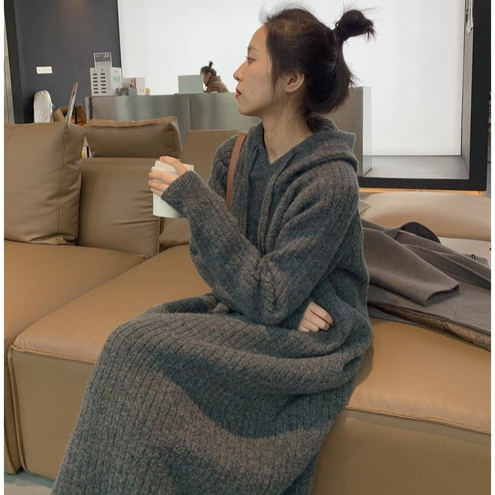 Damen Strickpullover mit Kapuze und Rippstruktur Drune