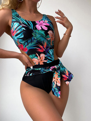 Damen Einteiler Badeanzug mit floralem Cut-Out und eleganter Schleifenverzierung Drune