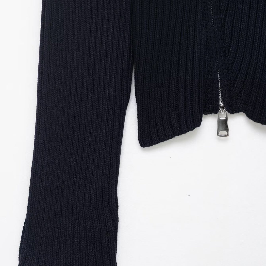 Damen stylischer Strickpullover mit asymmetrischem Kragen und Reißverschluss Drune