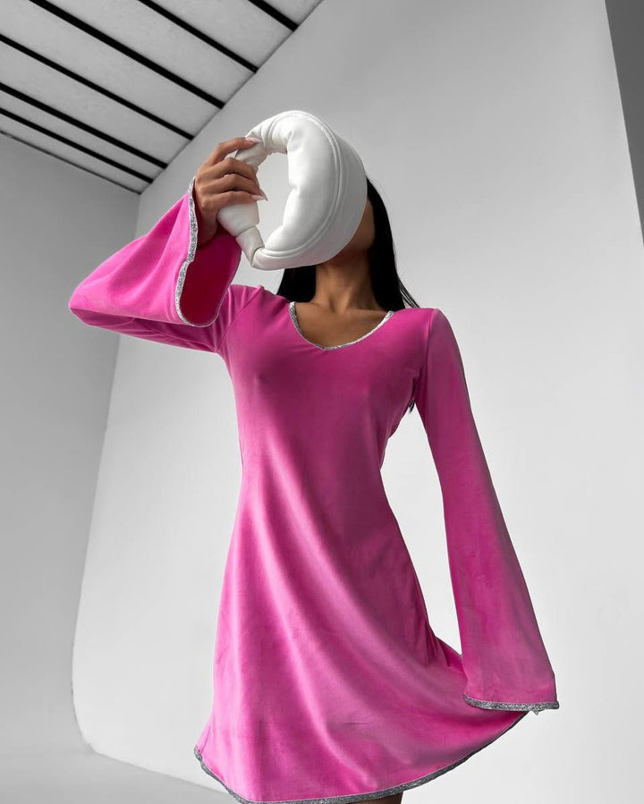 Damen Minikleid mit V-Ausschnitt und oversized Ärmeln Drune