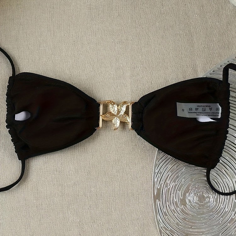 Damen luxuriöses Triangel-Bikinioberteil mit metallischen Details Drune