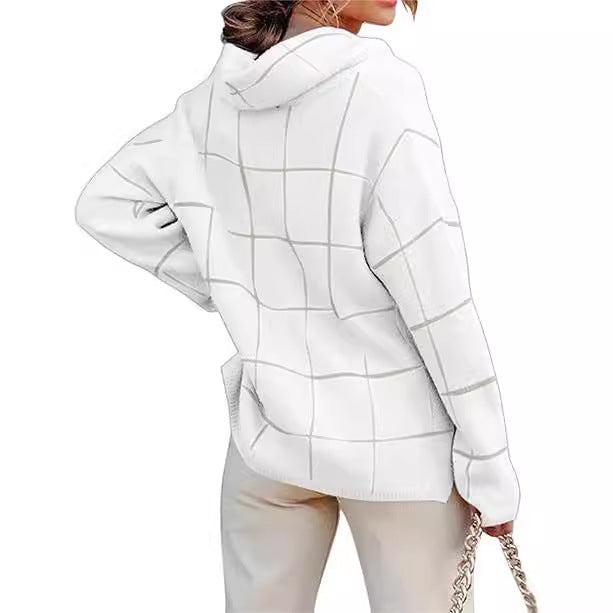Damen Kariertes Hoodie mit Taschen und lässigem Schnitt Drune
