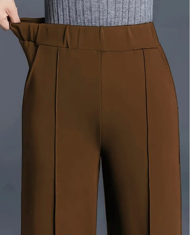 Damen elegante Hochbundhose mit Faltenwurf und dehnbarem Bund Drune