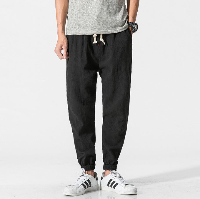 Herren nan lässige Leinen-Joggerhose mit Tunnelzug, strukturierter Oberfläche und elastischen Bündchen Drune