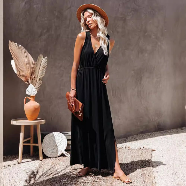 Damen Maxi-Kleid mit elegantem Wickeldesign und hohem Schlitz Drune