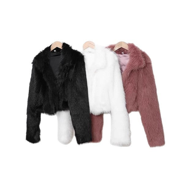 Damen elegante Kunstpelzjacke mit voluminösem Schnitt Drune