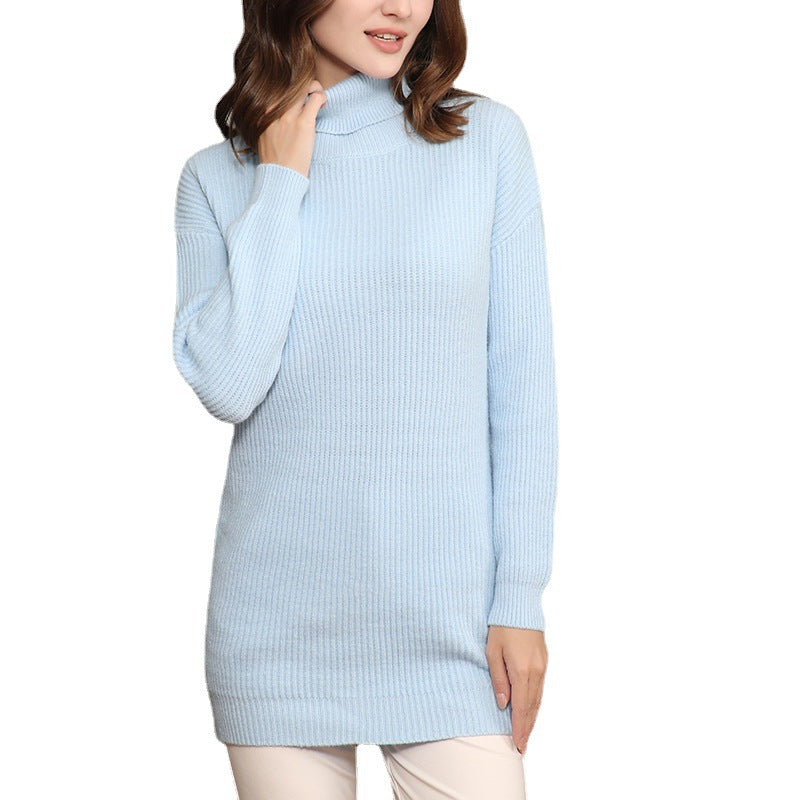 Damen Grobstrick Kleid mit hohem Kragen und weitem Schnitt Drune