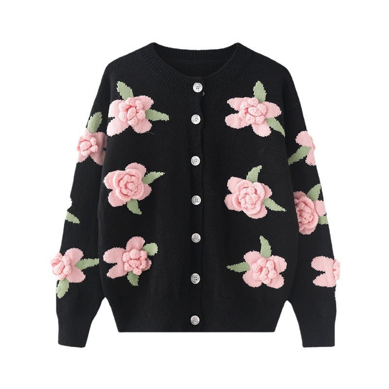 Damen Strickjacke mit floralem Motiv Drune