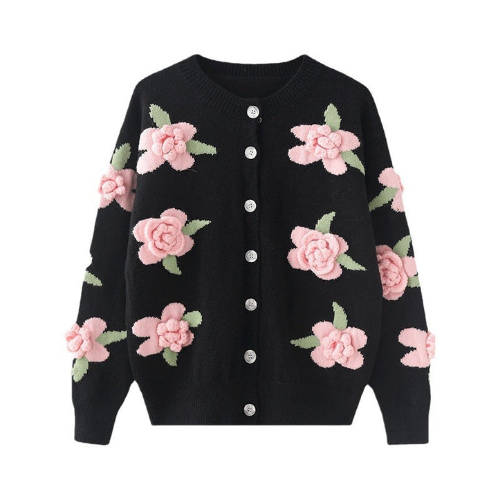 Damen Strickjacke mit floralem Motiv Drune
