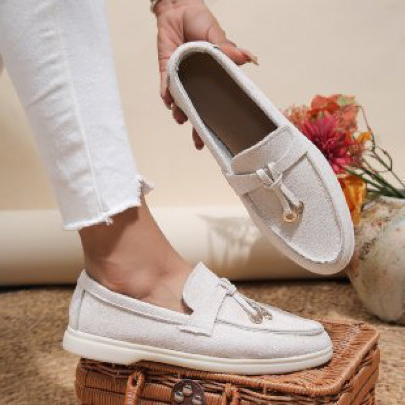 Damen elegante Mokassin-Loafer mit dekorativer Ringschlaufe, weichem Komfortfußbett und flexibler Leichtsohle Drune