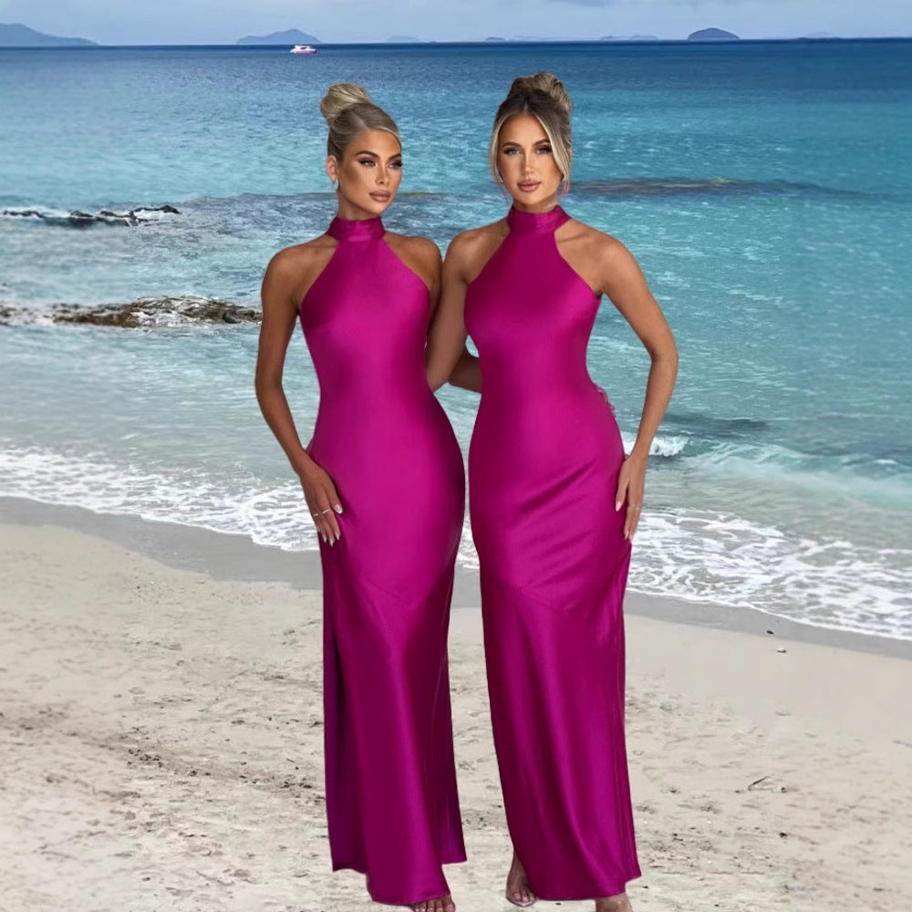 Damen Elegantes Neckholder-Maxikleid mit schlankem Schnitt und seitlichem Schlitz Drune