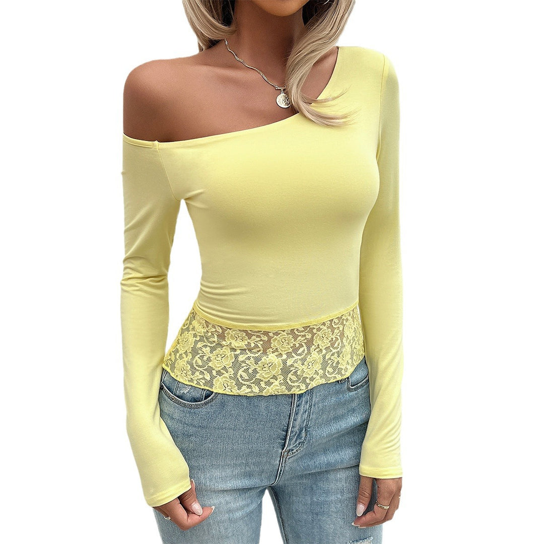 Damen Lässiges Off-Shoulder Oberteil mit Spitzenbesatz Drune